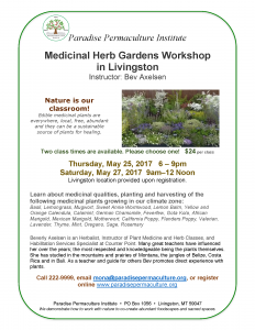 Flyer for Bev Axelsen Medicinal Garden Plants Workshop May 2017