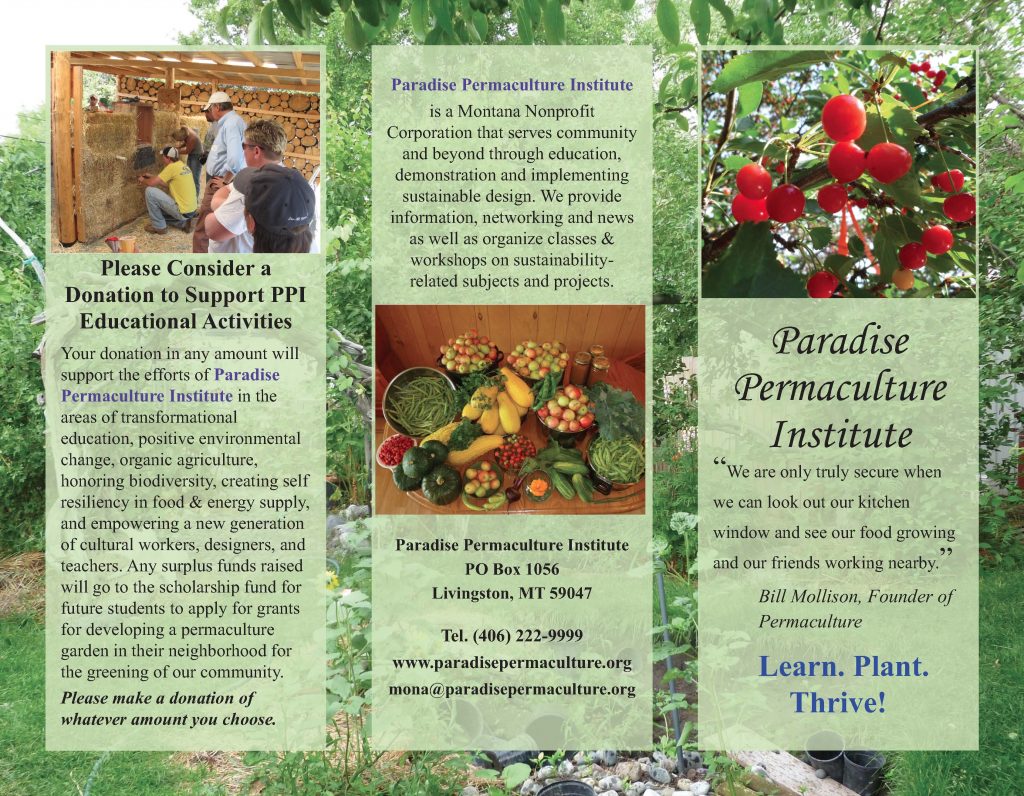 Paradise Permaculture Institute Front Page of Brochure