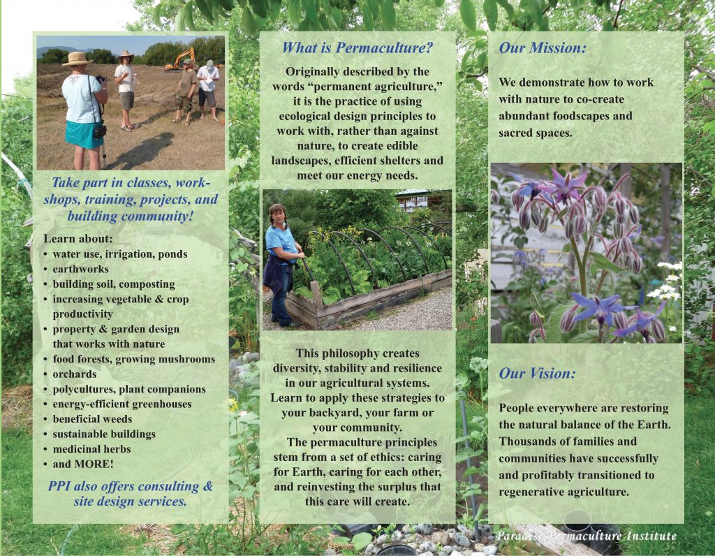 Paradise Permaculture Institute Back Page of Brochure
