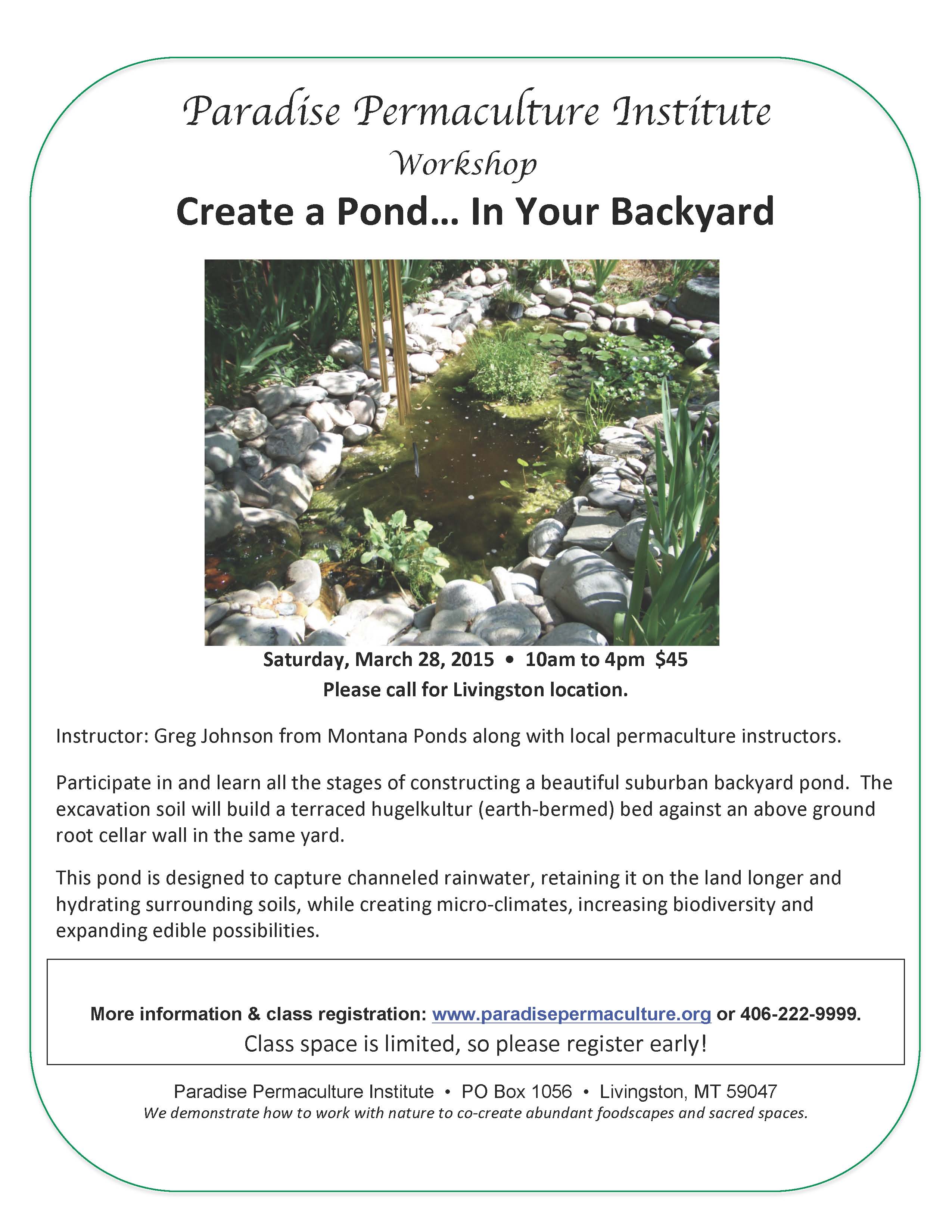 Paradise Permaculture backyard ponds class March 28 2015