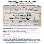 Paradise Permaculture Seed Extravaganza flyer for January 27, 2018, Livingston MT