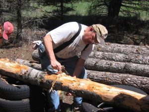 Peeling logs for cordwood construction